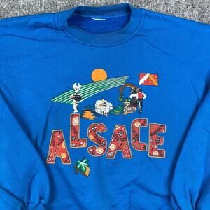 Alsace Sweatshirt Womens Size M Blue France Souvenir Cartoon Travel Graphic Crew